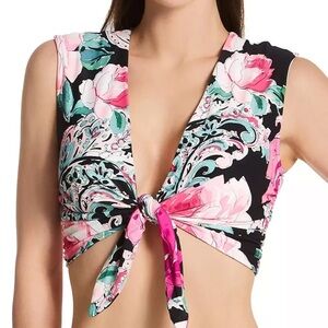 Carmen Marc Valvo Floral-Print Tie-Front Cropped Bikini Top‎ Women's Swimsuit